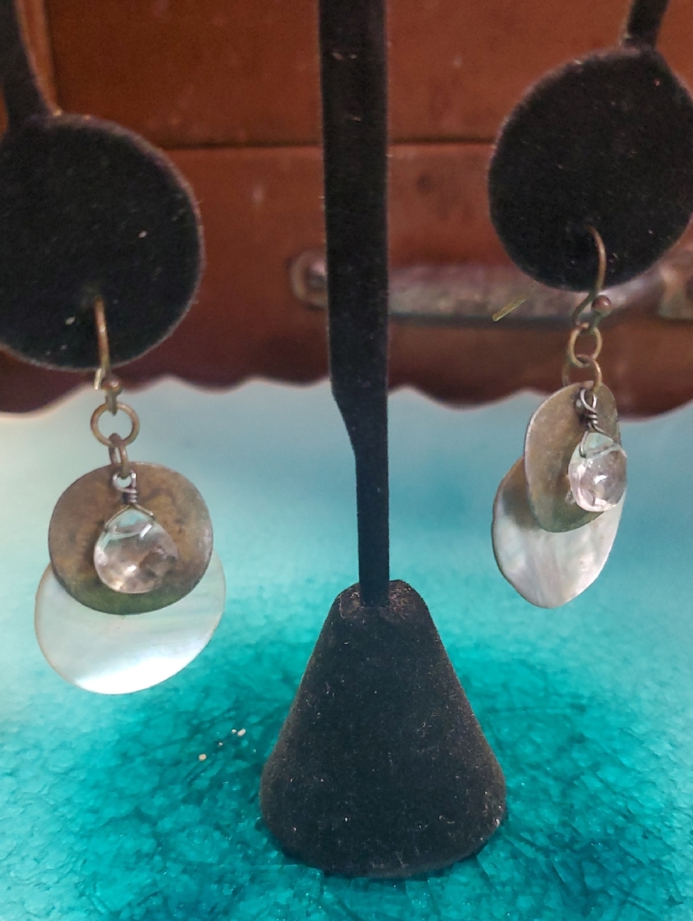 Handmade White Mother-of-Pearl & Gold Drop Earrings D